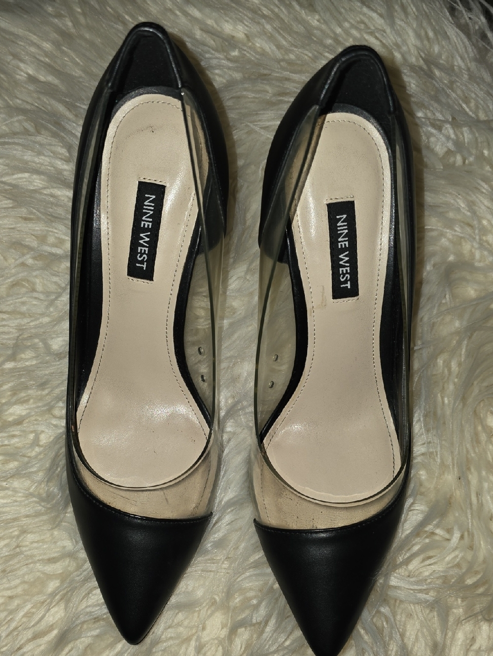 Nine West Black Pointed-Toe Pumps with Clear Panels